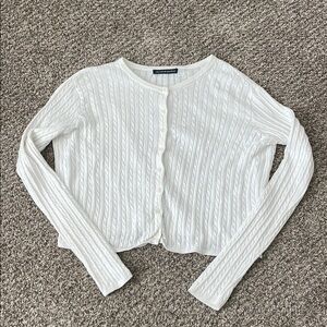 Brandy Melville White Cable Knit Cardigan Sweater
